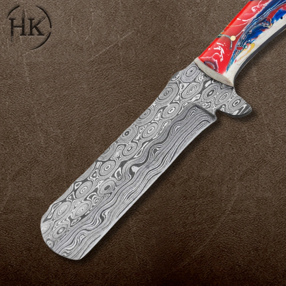Handcrafted Damascus Steel Folding Knife with Vibrant Mosaic Handle - Image 2