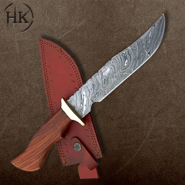 Handcrafted Damascus Steel Bowie Knife with Exotic Cocobolo Wood Handle – Premium Outdoor Survival Gear - Image 3