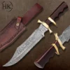 Handcrafted Damascus Steel Bowie Knife with Exotic Horn Handle - Premium Outdoor Survival Gear - Image 2