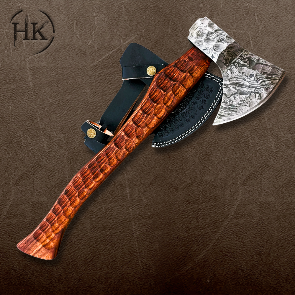 Custom Handmade Damascus Steel Viking Axe with Rosewood Handle – A Masterpiece of Craftsmanship and Tradition