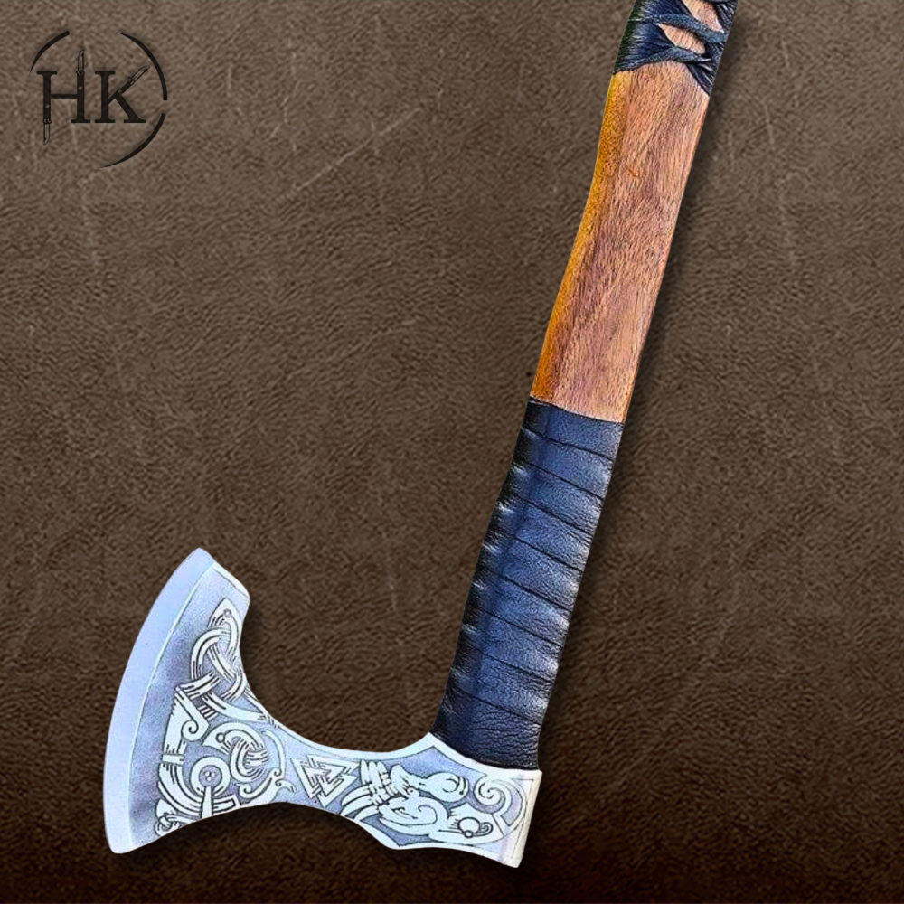 Custom Gift Hand-Forged Carbon Steel Viking Axe with Ash Wood Shaft - Image 4
