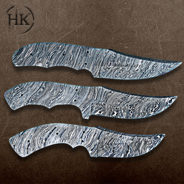 Blank Blade Grooved Damascus Steel Knife Full Tang - Make Your Own Handle