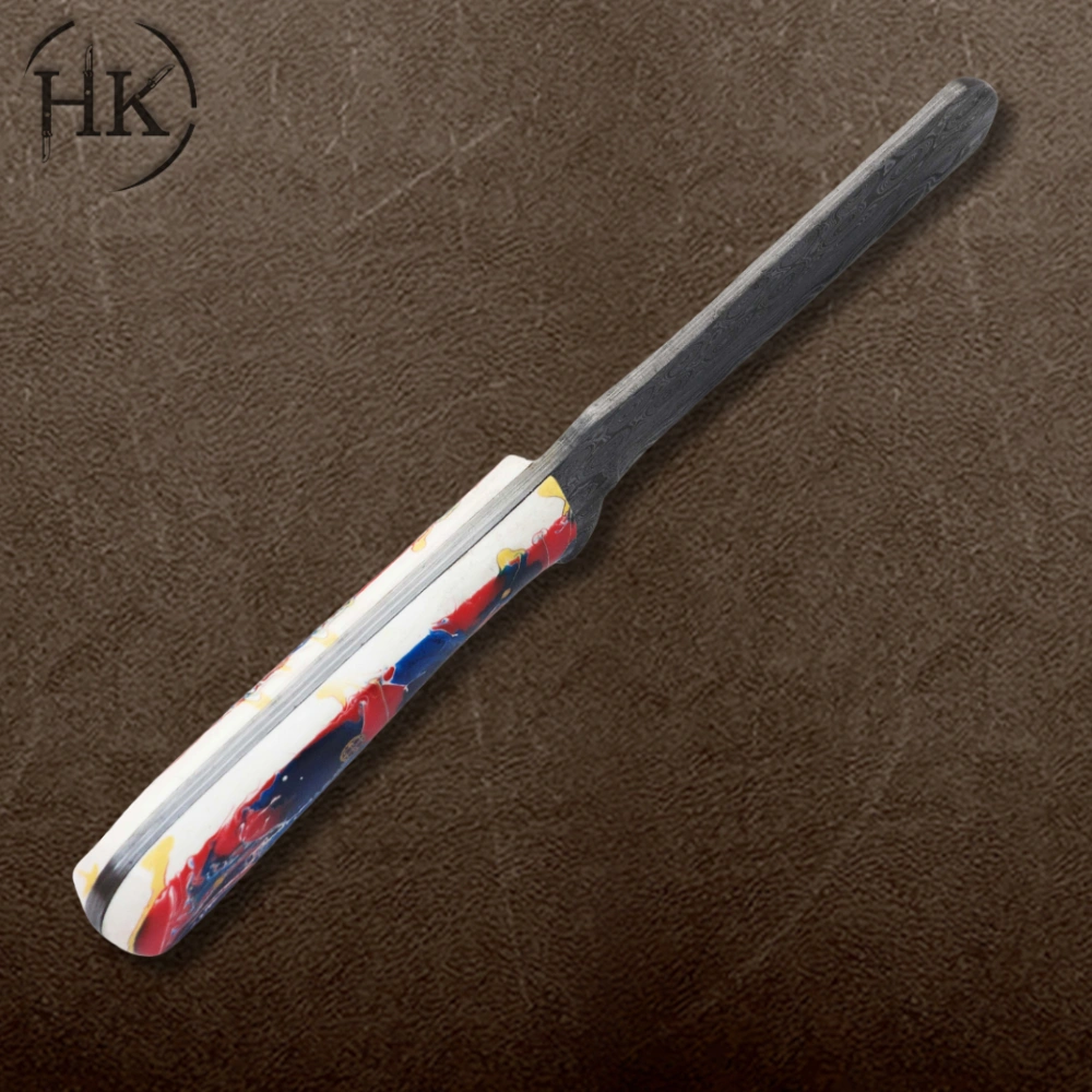 Handcrafted Damascus Steel Folding Knife with Vibrant Mosaic Handle - Image 3