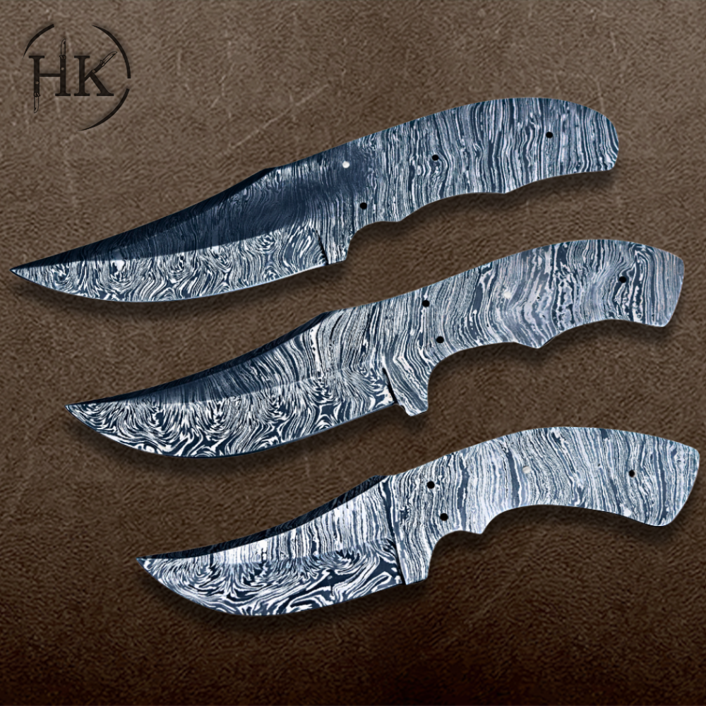 Damascus Full Tang Knife Blanks | Hand Forged Steel Blank Blade | 10 Inch Handmade Camping Knife Making Supplies