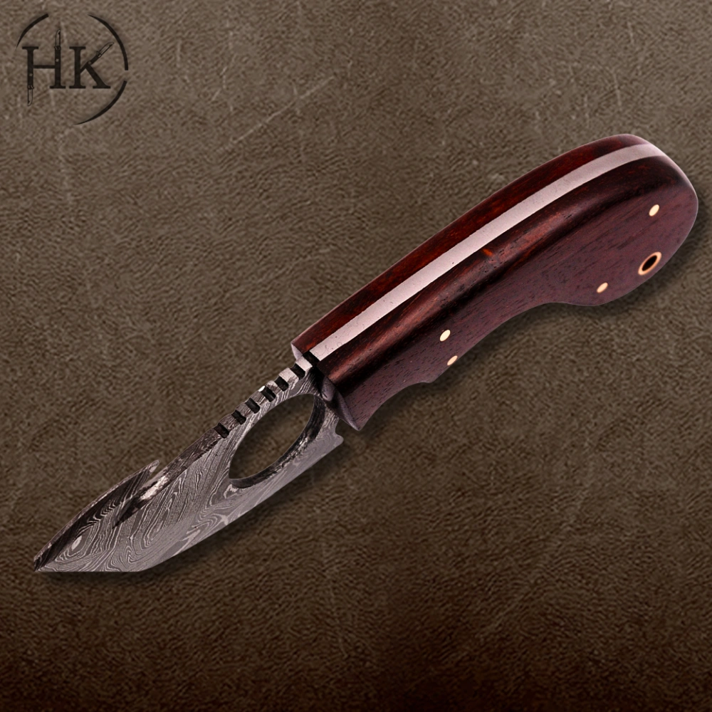 Handcrafted Damascus Steel Hunting Knife - Vibrant Red Hardwood Handle - Image 4