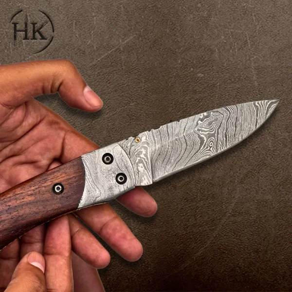Handcrafted Damascus Steel Folding Knife with Leather Sheath | Premium Quality and Timeless Elegance - Image 2