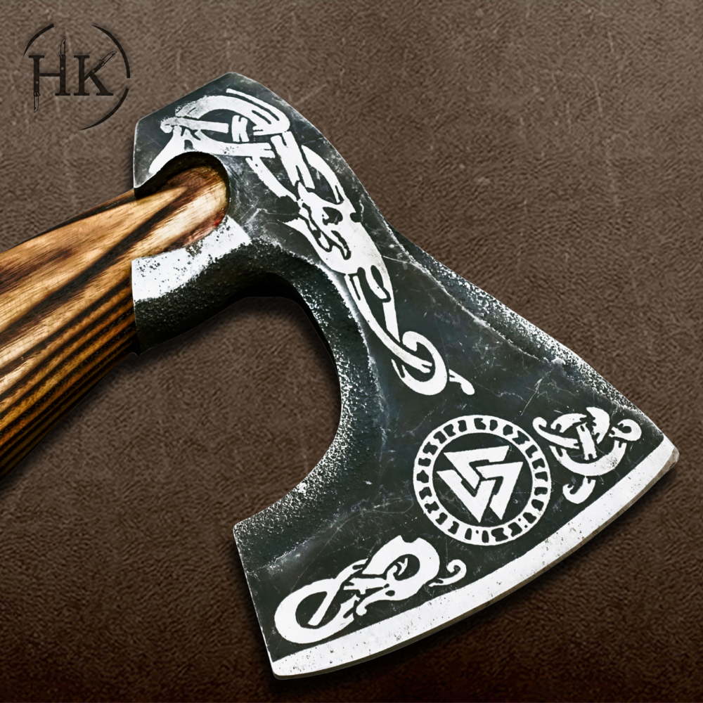 Custom Handmade Carbon Steel Viking Axes with Rosewood Handles & Outdoor Engraved Design – Ideal Camping Axe - Image 4