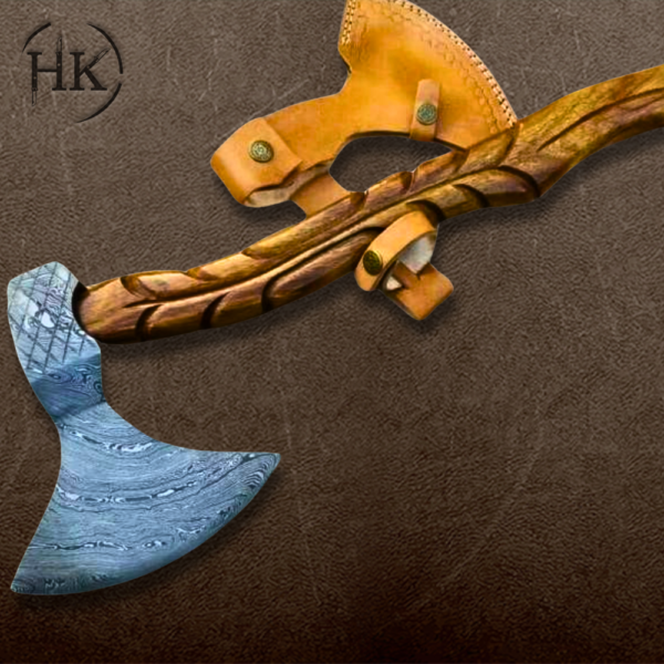 Viking Axe Tomahawk – Bearded Hand-Forged Viking Style Hatchet with Custom Engraved High Carbon Steel Blade & Leather Sheath - Image 4