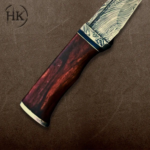 Handcrafted Damascus Steel Hunting Knife with Exotic Wooden Handle - Image 5